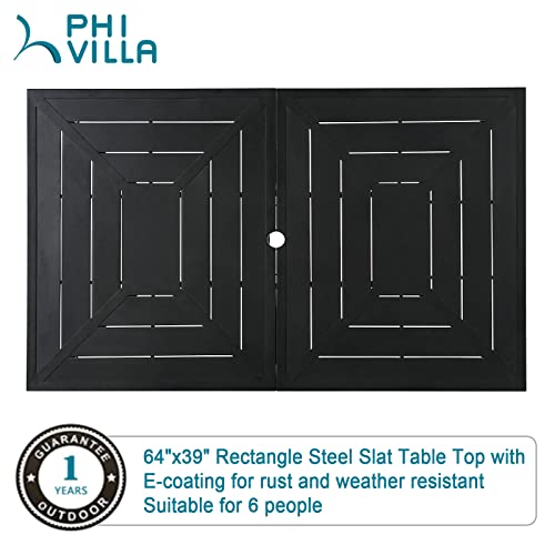 Image of PHI VILLA 7 Pcs Outdoor Dining Set& 64 inch Rectangular | Metal Table w / Umbrella Hole and 6 Stackable Dining Chairs.Perfect for Patio, Garden, Deck, Porch, and Yard
