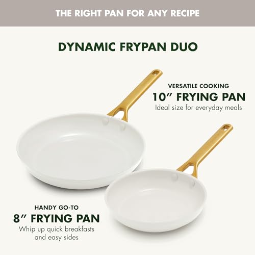 GreenPan Nonstick Reserve Pro 10” & 12” Frying Pan Set, NSF Certified Ceramic, Hard Anodized PFAS-Free Skillets, Stainless Steel Handles, Oven & Dishwasher Safe, Cream White