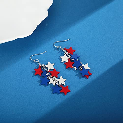 Classyzint Star Cluster Dangle Earrings For Women Lightweight Independence Day Earrings Patriotic Red Blue And Silver Stars Drop Earrings #TOP3