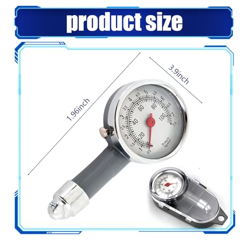 Image of Pack-1 Car Tire Pressure Gauge, Metal Tire Pressure Tester, Multifunctional Mechanical Dial, Portable Vehicle Equipment, Universal for Motorcycles, Trucks, Bicycles (Silver)