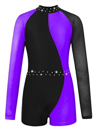Nimiya Maillot Gimnasia Ritmica para Niñas Maillot de Patinaje Artistico Manga Larga Mono de Danza Fitness Leotardo Deportivo Clásico Jumpsuit Body Niña Disfraz Bailarina Morado B 8 años Cover