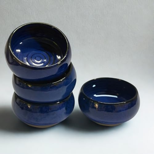 Image of Freakway Ocean Blue Handcrafted Ceramic Serving Bowls, Set of 4, 160 ML Capacity, Studio Pottery