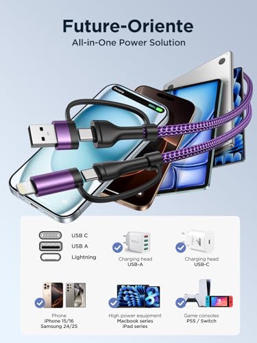 Image of USB C to Lightning Cable, 60W 4 in 1 Fast Charging Cable Apple MFi Certified USB A to Lightning Cord Nylon 6ft USB C to USB C Charger Cord for iPhone 17 16 15 14 Pro /iPad /Samsung S25 /MacBook /Switch 2
