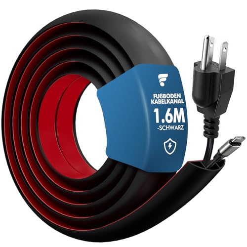 shinfly 1.6m Flexibler Fussboden Kabelkanal Selbstklebend Boden Kabelbrücke PVC Bodenkabelschutz Kabelabdeckung Kabelschutz Kabel Verstecken für Haus Büro - Schwarz 17mm(B) x 10mm(H)