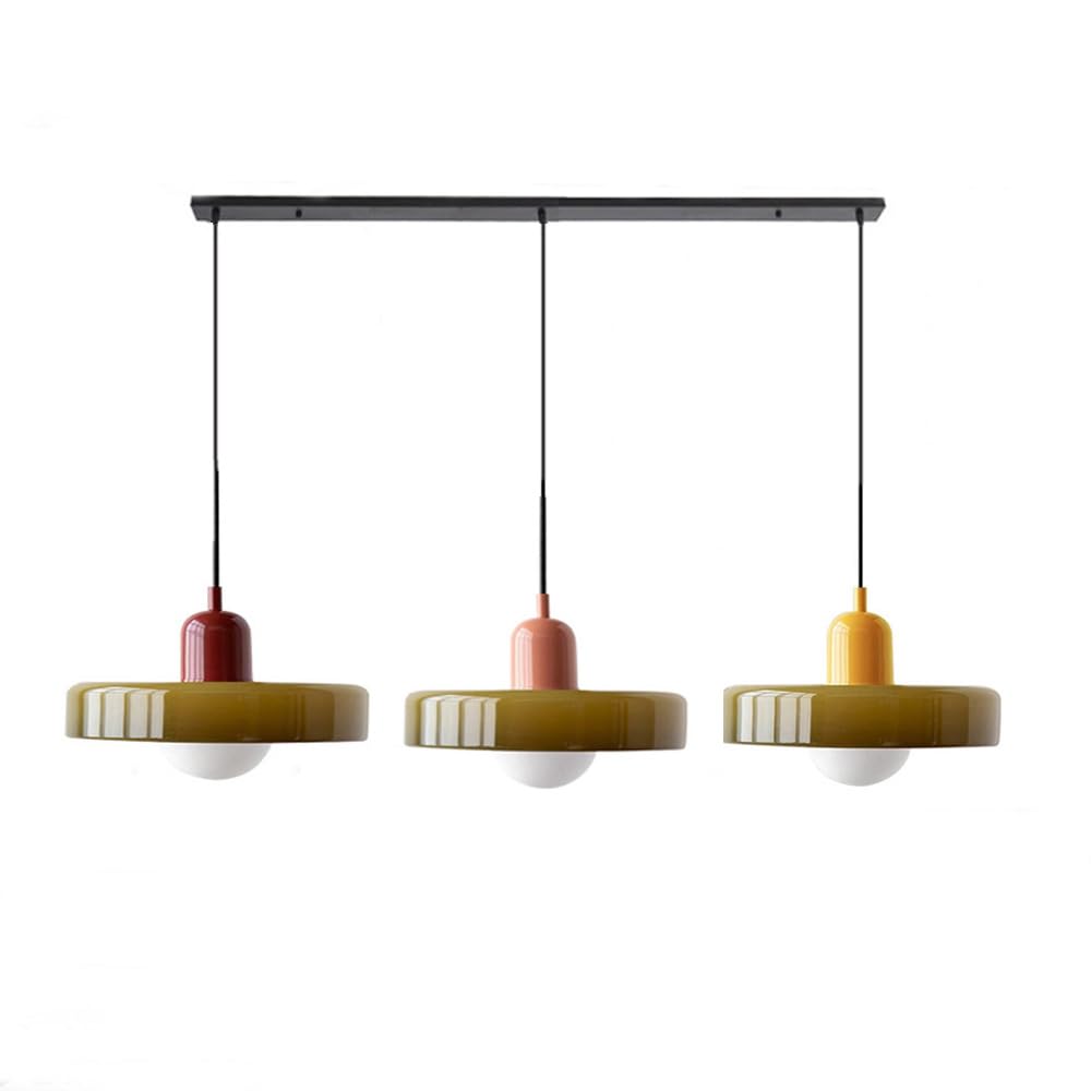 Siyane Green, Warm White 3 Light Mid Century Modern Pendant Light Green Glass Shade Long Chandelier Nordic Farmhouse Vintage Ceiling Hanging Lamp For Dining Room Over Table Kitchen Island, With White Bulb