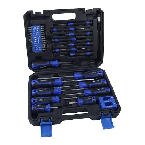 Image of US PRO 43 Piece Screwdriver Set with CR-V Hardened Steel, Slotted Phillips Pozi Star Hex Bits, Precision Screwdrivers, Magnetiser Tool, Storage Case
