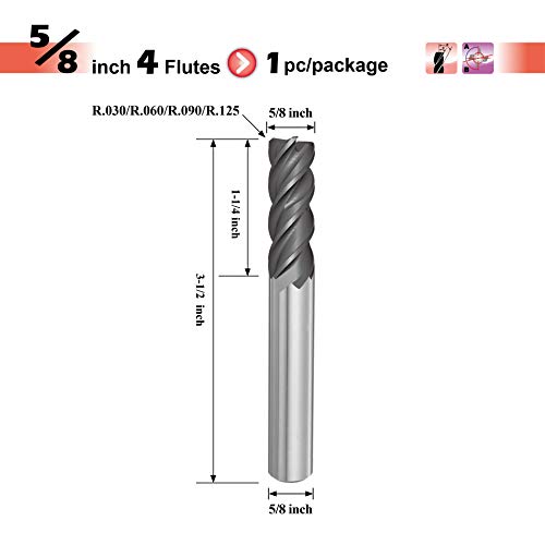 Image of SPEED TIGER IPVR Carbide Corner Radius End Mill for Titanium - Unequal Flute Spacing and Helix Design - 4 Flute - IPVR1T5 /8 0.03 inch 4 - Made in Taiwan (1 Piece, R0.03, 5 /8 inch)