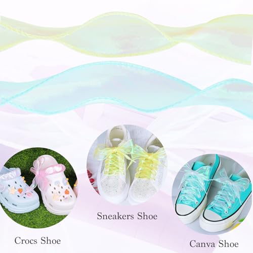 Olukssck Flat Laser Snow Yarn Shoelaces, 4CM Wide Fashion Ribbon Shoe Laces Women3