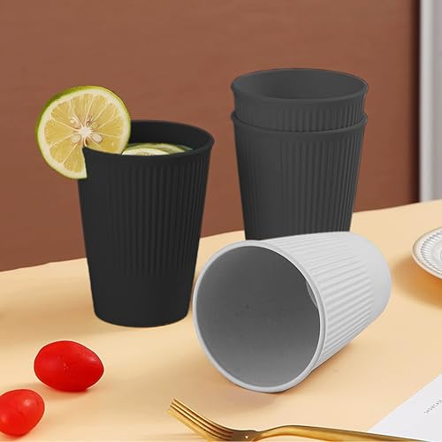 WANBY Plastic Drinking Cups 325ml 8 Pcs Colorful Tumblers Drinking Glasses Dishwasher Safe Water Cup for Water Juice Cocktail Portable Camping (Black) - Image 3