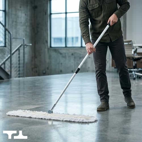 Image of 36 Inch Commercial Cotton Dust Mop & Floor Sweeper | Extendable Metal Handle For Hardwood, Tile, Vinyl & Concrete. Reusable Dry Mop. Durable Mop Heads.
