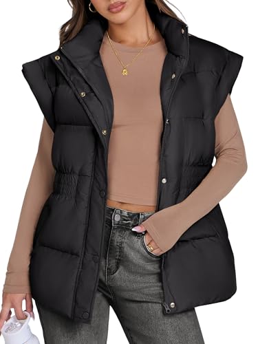 ANRABESS Women Puffer Vest Oversized Sleeveless Zip Up Stand Collar Lightweight Jackets 2025 Winter Warm Puffy Down Coats