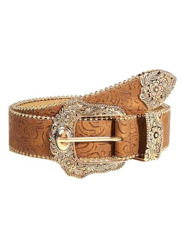 Yalice Brown Western Belt for Women Cowboys Cowgirls Belts Vintage Country Leather Belt with Buckle