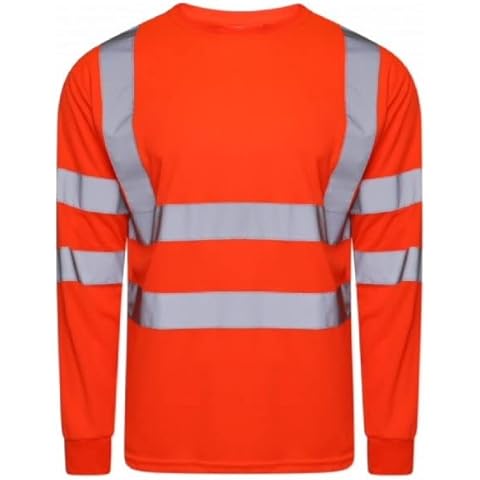 LIZZIE JACOBS Hi Viz High Visibility Crew Neck Long Sleeves Shirts Reflective Tape Safety Hi Vis Round Neck Security Work Breathable Lightweight Workwear Tops (Large, Orange) Cover