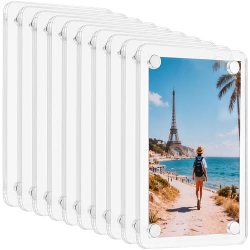 qxayxa 10 Pcs (5 Pares) Marco de Fotos Acrílico Magnético, 15x10cm Marcos para Nevera, Marco de Fotos Transparente de Doble Cara, Portafotos Magnético Sin Marco para Refrigerador Oficina Hogar