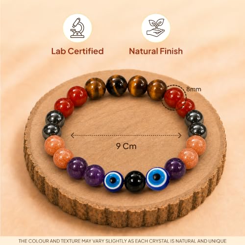 Image of Simha (Leo) Rashi Bracelet | Tiger's Eye, Carnelian, Pyrite, Sunstone,Amethyst, Evil Eye | Ideal For Career Growth & Recognition | Enhances Charisma, Confidence & Authority |For Men & Women