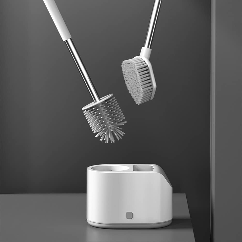 Silikon Toilettenbürste Set mit Halter - 2 Bürsten für effektive Toilettenreinigung & hygienische Badezimmerutensilien Leicht zu reinigen & schnell trocknend WC Bürstenset
