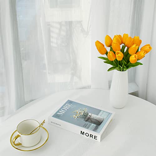 Image of ONLY ART Artificial Orange Tulips 20 Pcs - 13.5 Inch PU Faux Flowers with Bendable Stems for Home Decor, Wedding Centerpieces, DIY Floral Arrangements, New Year and Valentine's Day