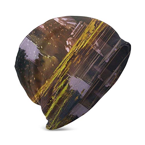 Preisvergleich Produktbild Mamihong Idyllische Landschaft bei Nacht mit Einer Steinlaterne Glühwürmchen und Waldbäumen Sumpf, Unisex Teen Verschiedene Strickmützen Stile