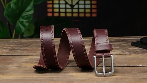 MILORDE Men's Jean Leather Belt, 35mm 100% Genuine Leather, Handmade, Classic Designs for Work and Casual3