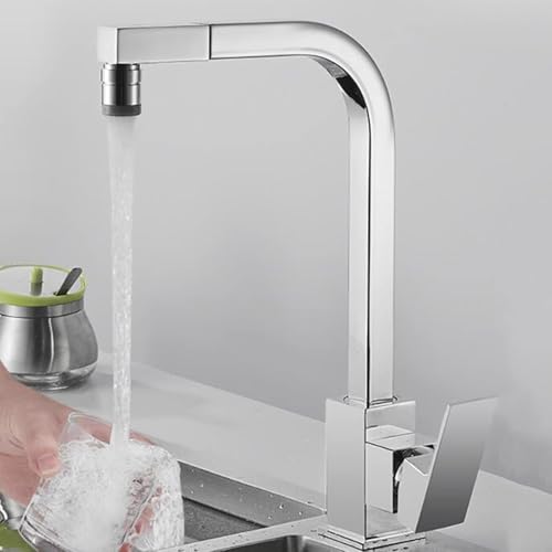 Robinet de cuisine rotatif à douchette double jet en laiton