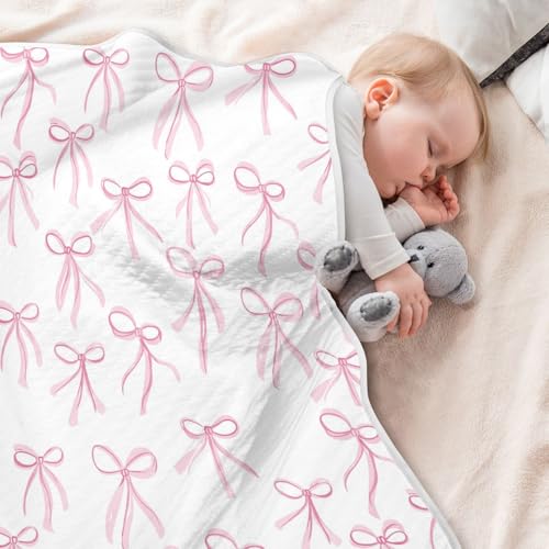 Bows Pink Cute Baby Swaddle Blanket for Boys and Girls, Muslin Baby Receiving Swaddle Blanket, Soft Cotton Nursery Swaddling Blankets for Newborn Toddler Infant4