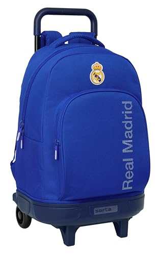 REAL MADRID - Mochila Grande con Ruedas, Compacta, Extraíble, Ideal para Niños de Diferentes Edades, Cómoda y Versátil, Calidad y Resistencia, 33x22x45 cm