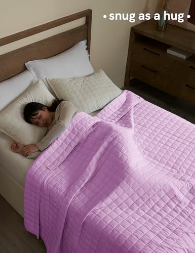 Image of YnM Exclusive Weighted Blanket, Soothing Organic Long Stapled Cotton, Smallest Compartments, Bed Blanket for One Person of 140lbs, Ideal for Twin /Full Bed (48x72 Inches, 15 Pounds, Lavender)