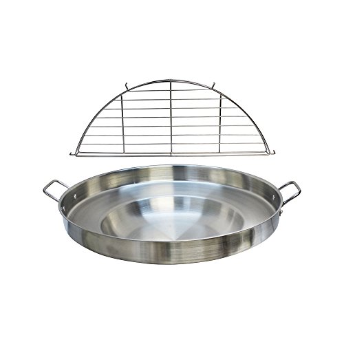 Proline Amazon 23'' Wide Stainless Steel Concave Comal Griddle Pan with Rack Cooking