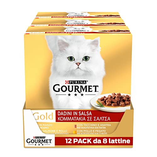 Purina Gourmet Gold Dadini in Salsa Umido Gatto con Manzo, Tacchino e Anatra