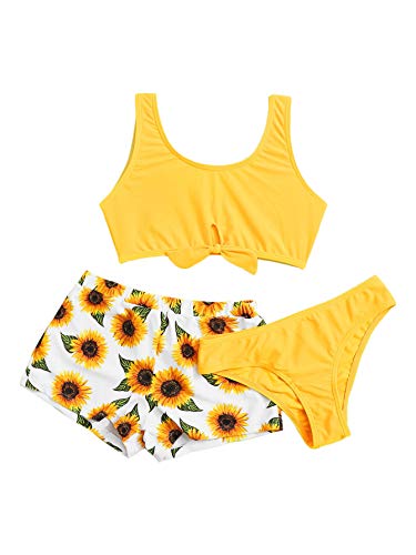 SOLY HUX Girl s 3 Piece Swimsuits Cow Print Bikini Bathing Suit with Shorts Yellow 160