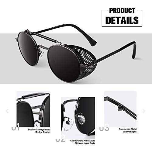 Retro Round Polarized Steampunk Sunglasses Men Women Side Shield Goggles Gothic S92-ADVANCED POLARIZED3