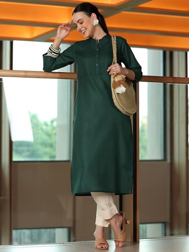 Image of Libas Womens Solid Cotton Blend Straight Kurta for Women