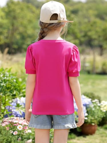 Image of Girls' Puff Sleeve Cotton T-Shirt Cute Summer Tops for Girls