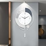 Dankeit Decorative Wall Clock with Pendulum, Silent Quartz Non-Ticking Battery Operated, Large Wall Clocks for Living Room Kitchen Home Bathroom Bedroom - 13x21.65in(White)