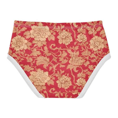 Red Floral Pattern Girls' Panties Training Organic Underwear for Kids in Sizes 2T,3T, 4T, 5T, 6Y and 8Y2