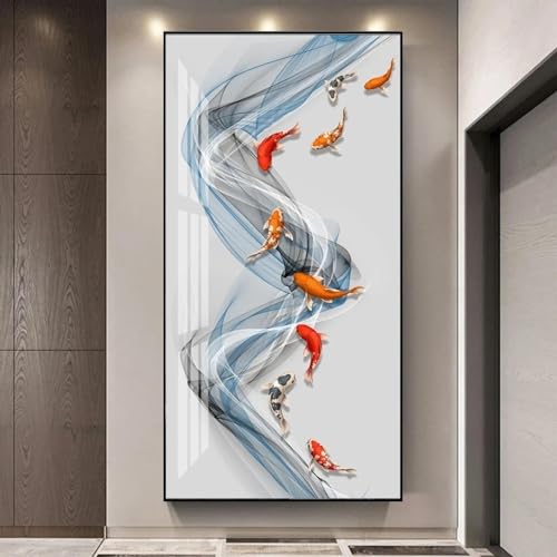 Art mural sur toile de style chinois portrait géant de carpe Koi pour salon raffiné