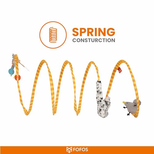 Image of BarkButler x FOFOS Safari Spiral Tunnel - Yellow, with Real Feathers and Mouse Toy, US Grade Catnip, Portable Design, Cat Accessories, Perfect Cat and Kitten Toys