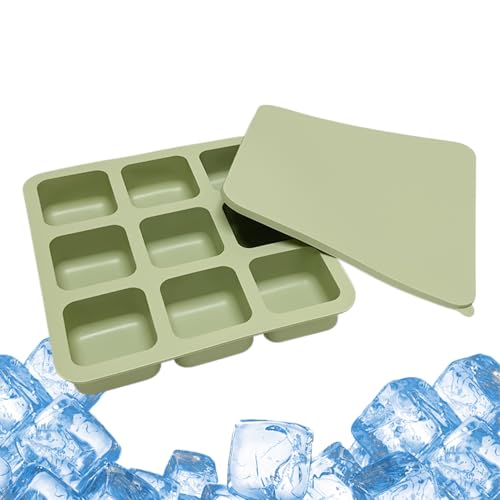 冷凍庫用 アイスキューブ トレイ,蓋付き 9型 シリコン 再利用可能 キッチン用具,スクエアアイストレイ | バーパーティー、キャンプ、カクテル、コーヒー、飲料、食品、チョコレートキャンディ、フルーツカクテル、チョコレート用