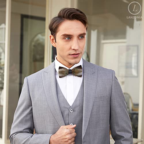 Image of Feather Bow Ties for Men Original Luxury Elegant Wedding Bow Tie Pre-Tied Handmade Mens Bowties for Tuxedo