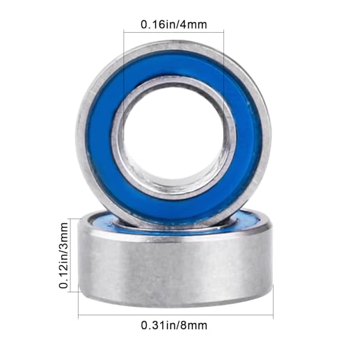 Image of 10pcs MR84-2RS Ball Bearings - Miniature Deep Groove Ball Bearing Double Blue Rubber Sealed Chrome Steel for RC Cars /Planes /Drone /Robotics and Small Electric Motors(4x8x3mm)