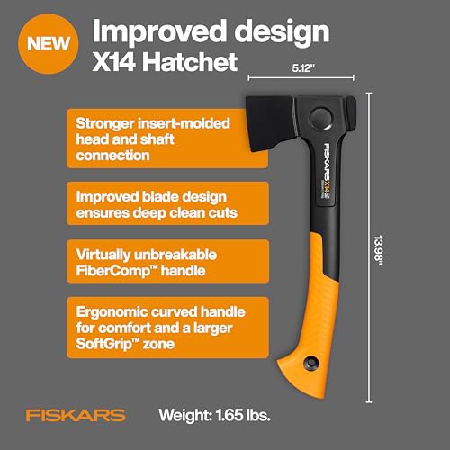 Fiskars X14 Universal Hatchet 14", Forged Steel Blade for Limbing & Chopping Kindling, Ergonomic Curved FiberComp Handle & Low-Friction Coating for Clean Cuts in Fresh Resinous Wood by Fiskars - Image 2
