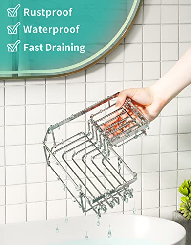 Hapirm Corner Shower Caddy With Shampoo Holder, Shower Organizer Shower Storage Shelf With 11 Hooks, No Drilling Rust Proof Stainless Steel Shower Basket Shelves-Silver (Only For 90 ° Right Angle) #TOP3