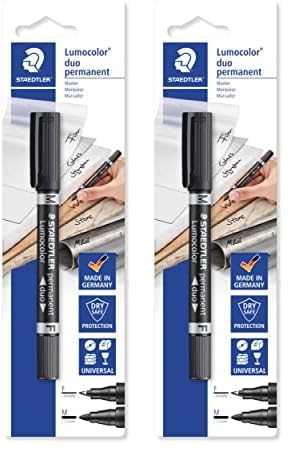 STAEDTLER Lumocolor 348-9 BKD. Rotulador permanente de doble punta. Un marcador de doble punta de color negro. (Paquete de 2)