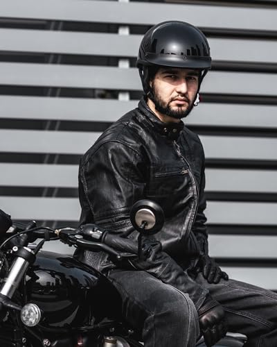 ILM Half Helmet Motorcycle Open Face Sun Visor Quick Release Buckle DOT Approved Cycling Motocross Suits Men Women Model-205V (L, Gloss Black)