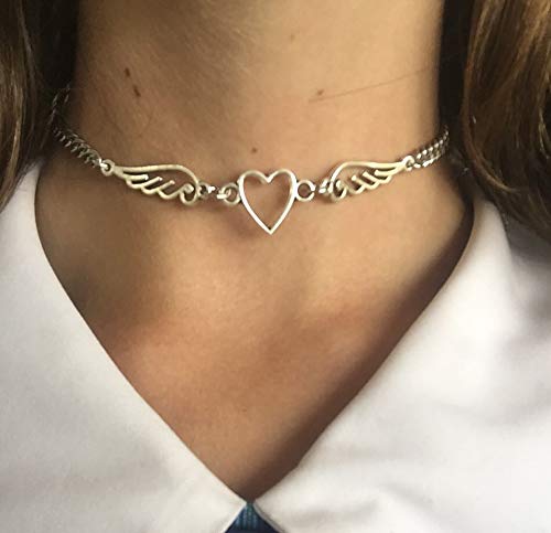 Angel Heart Wing Choker Gothic Indie Stuff Y2K Hollow Out Pendant Chain Necklace For Women Men #TOP2