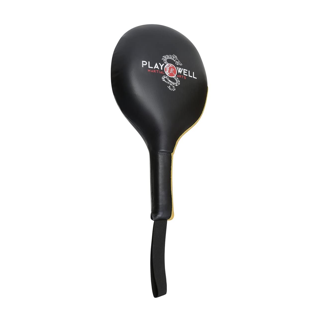 Playwell Champion Pro Paletas de boxeo de cuero genuino Negro/Oro Par