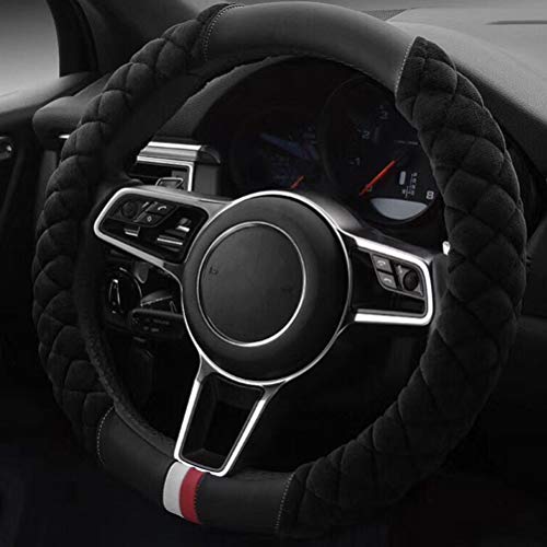 Couvre-Volant Auto Affaire Hiver Chaud en Peluche Peluche Molle Set biens Auto Protector Universel Fourrure Roue Voiture Accessoires intérieurs Noir Cover