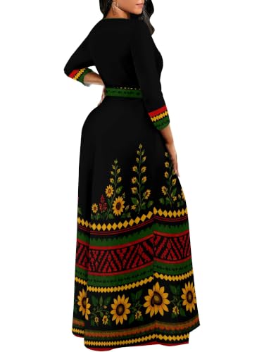Image of Plus Size Maxi Dress for Women V Neck 3 /4 Sleeve Wrap Dress