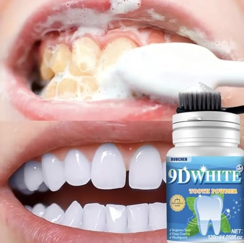 Bubchen 9D White Tooth Powder for Deep Cleaning, Teeth Brightening, Mouthguard Protection, 120ml/4.058fl.oz