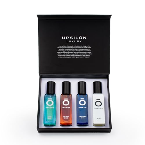 Image of UPSILON Wild Blue Aqua Perfume for Men 20 ml, Eau De Perfume, Long Lasting Fresh & Powerful Fragrance, Mens Perfume Spray, Travel Friendly, Luxury Scent, Pack of 1 (Giftset (20ml x 4))